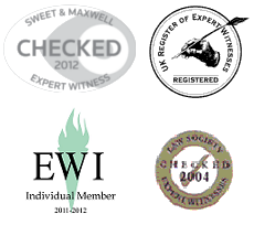 expert witness checked by sweet maxwell, law society and UK register of expert witnesses 